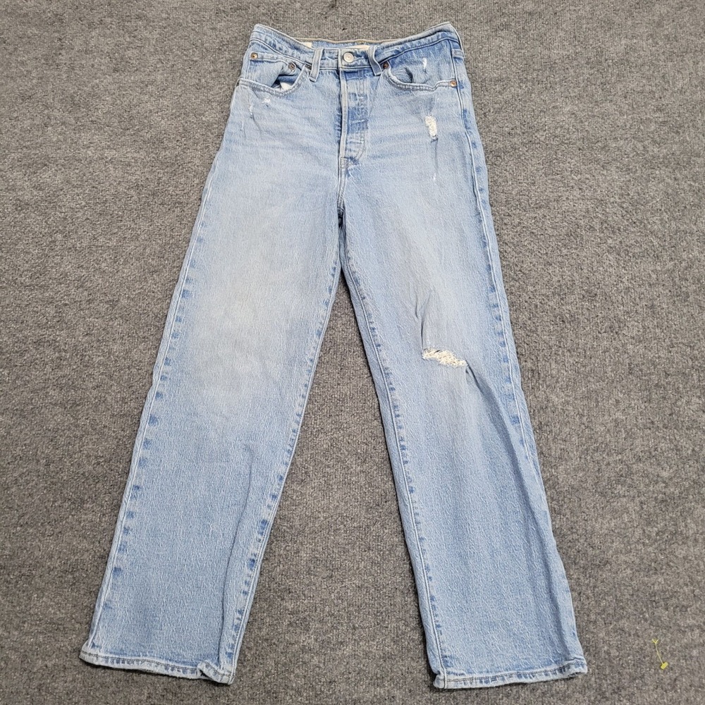 Levi's Ribcage Straight Ankle Jeans Womens Size 27 Light Wash Distressed Denim